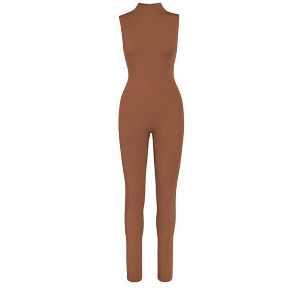 SKIMS Caramel ALL IN ONE Sleeveless Mock Neck One Piece Bodysuit Catsuit S NWT
